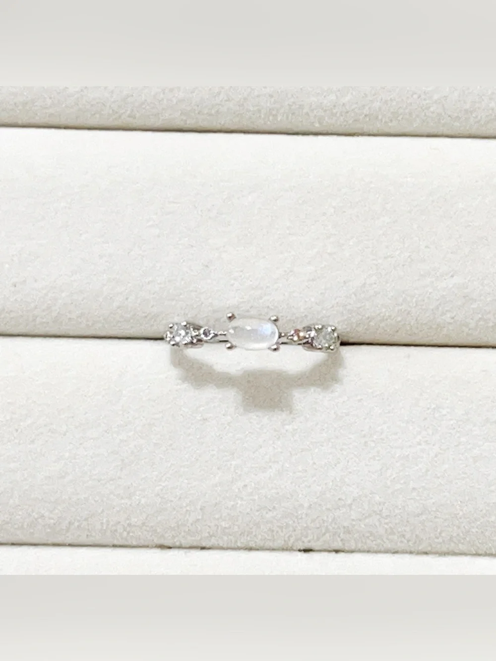Natural Blue Moonstone Ring | Silver Plated Adjustable Open Ring | One Size